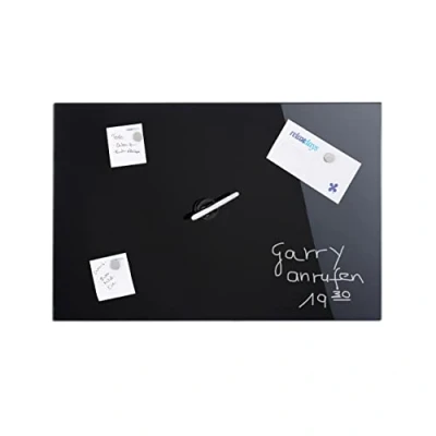 Abbildung von Relaxdays Magnettafel beschreibbar, inkl. 3 Magnete &amp; Stift, abwischbar, Rahmenlos, Magnetboard Glas, Schwarz, 80 x 50 cm