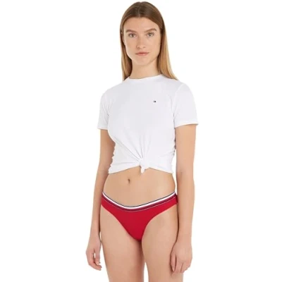Abbildung von Tommy Hilfiger Global Stripe Scheeky HIGH LEG Bikinihose, Damen, Größe: Medium, Primary red