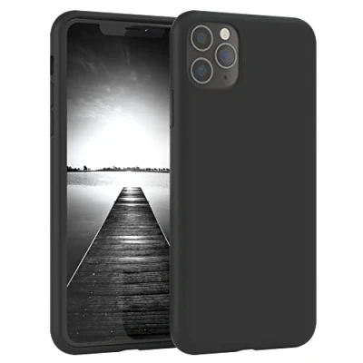 Abbildung von EAZY CASE Premium Silikon Handyhülle kompatibel mit iPhone 11 Pro Max, Slimcover Kameraschutz und Innenfutter, Silikonhülle, Schutzhülle, Bumper, Handy Case, Hülle, Softcase, Schwarz