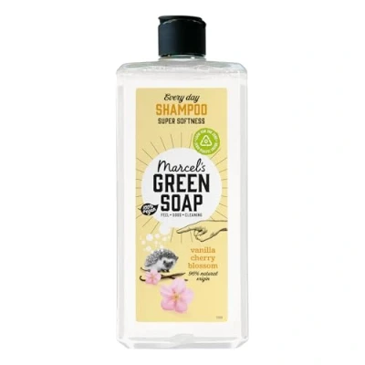 Abbildung von Marcel&#039;s Green Soap Shampoo Vanilla &amp; Cherry Blossom Scent, Enriched with Natural Oils, 97% Natural, 98% Biodegradable, Vegan, 300ml Gentle Care for Hair Planet