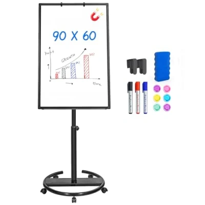 Abbildung von maxtek Flipchart Ständer, 90x60cm Flipcharts Whiteboard, Haken Verschieben Papier, Magnetisch Beschreibbare Höhenverstellbar Flip Chart, 1 Radierer, 3 Markern und 6 Magneten, schwarz
