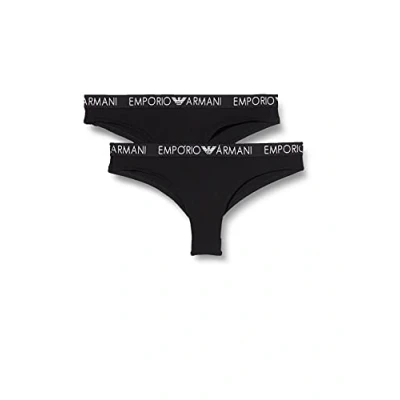 Abbildung von Emporio Armani Damen Bi Pack Brazilian Brief Iconic Cotton Unterwäsche, Black/Black, S