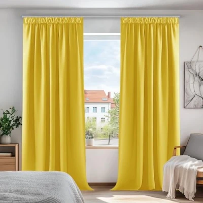 Abbildung von Deconovo Verdunkelungsvorhänge Thermovorhänge mit Kräuselband Gardinen, 260x140cm(HöhexBreite), Senfgelb, 2er Set