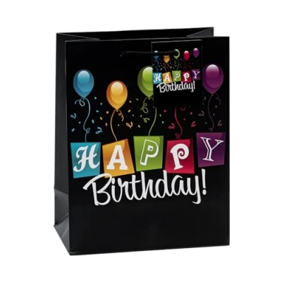 Abbildung von TSI Geschenktüten HAPPY BIRTHDAY SCHWARZ, 3er Packung, Größe: Mittel (HxBxT 23 x 18 10 cm), Art. Nr. 84014 6