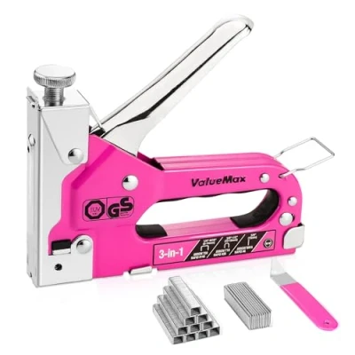 Abbildung von ValueMax 3 in 1 Handtacker Set mit 2000 Klammern TÜV GS geprüft Rosa Profi Tacker für Holz, Typ 140/28/8 Tackerpistole einstellbarer Schusskraft Dekoration, Klammerentferner
