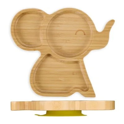 Abbildung von Relaxdays Baby Teller mit Saugnapf, Bambus, Elefant, rutschfest, BPA frei, Beikost, unterteilter Kinderteller, natur