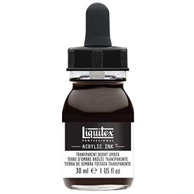 Abbildung von Liquitex 4260130 Ink Professional flüssige Acrylfarben, Tusche, 30 ml, hochpigmentierte Airbrushfarbe, Umbra Gebrannt Transparent
