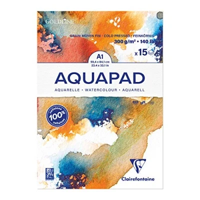 Abbildung von Clairefontaine 975724C Malblock Aquarell Papier mittelfein gekörnt Goldline Aqua 15 Blatt 59,4x84 cm 300g