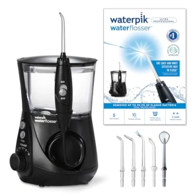 Abbildung von Waterpik Ultra Professional Munddusche, 7 Aufsätze, 0,7 Bar, 10 Druckeinstellungen, Timer, Schwarz