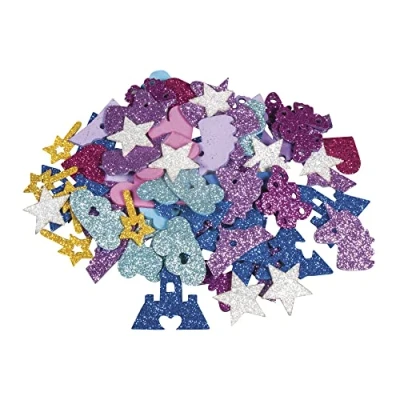 Abbildung von Rayher 30230000 Moosgummi Märchen Mix Glitter, 3 4 cm, 80 Stück, selbstklebend, Farben/Motive gemischt, Glitter Schaumstoff Sticker, Aufkleber, zum Dekorieren, Bunt