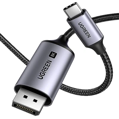 Abbildung von UGREEN USB C auf DisplayPort 1.4 Kabel 8K 60Hz 30Hz 4K 240Hz 144Hz HDR VRR Thunderbolt 4 3 DP1.4 kompatibel mit iPhone 16 MacBook Pro Air M2 Mac mini M4 iPad 5 Surface 8(1M)