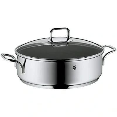 Abbildung von WMF Schmorpfanne 28 cm hoher Rand, Bräter Induktion, Schmortopf mit Deckel 5,0l, Pfanne Cromargan Edelstahl beschichtet, backofengeeignet, antihaftbeschichtet, Rand