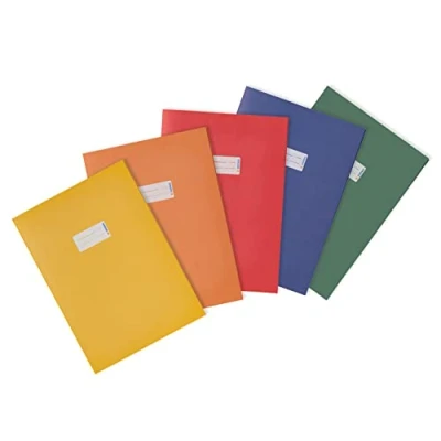 Abbildung von HERMA 20229 Heftumschläge A4 Papier Sortiment, 5 Stück, Hefthüllen mit Beschriftungsfeld aus extrem kräftigen &amp; satten Farben, Heftschoner Set für Schulhefte, farbig