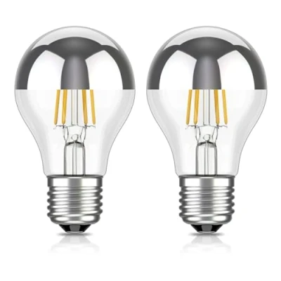Abbildung von ledscom.de 2 Stück E27 LED Leuchtmittel, A60, warmweiß (2700 K), 4,1 W, 461lm, Kopfspiegel (silber)