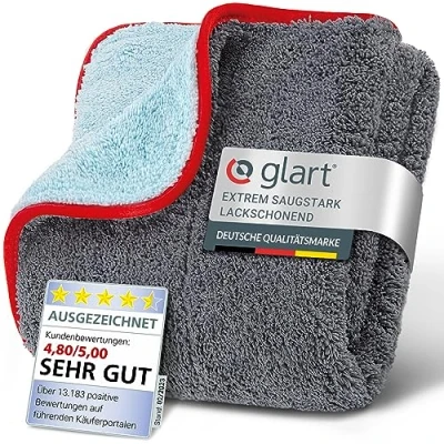 Abbildung von Glart Poliertuch Auto Trockentuch Premium Mikrofasertuch für Autopolitur, Scheiben &amp; Cockpit 60x40cm zum kratzfreien Trocknen polieren Mikrofaser rot