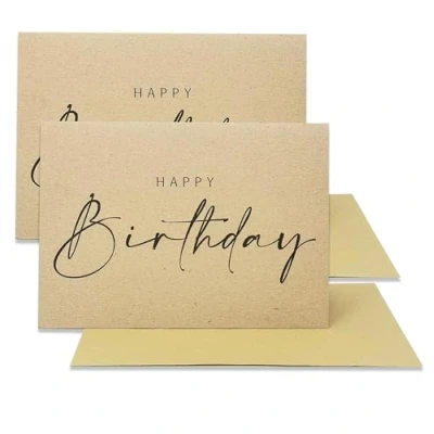Abbildung von 2 x Natur Geburtstagskarte aus recyceltem Karton mit Umschlägen Karte zum Geburtstag (Happy Birthday)