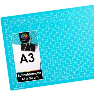 Abbildung von OfficeTree Schneidematte A3 Blau mit beidseitigen Rastern und Markierungen Bastelunterlage 45x30 als Nähen Zubehör Auch Schneideunterlage Malunterlage