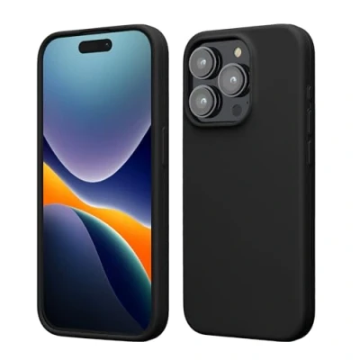 Abbildung von kwmobile Hülle für das iPhone 15 Pro Silikon Handy Case stoßfeste Handyhülle mit weicher Oberfläche Schwarz
