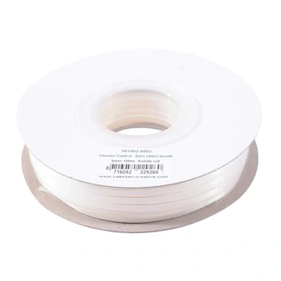 Abbildung von Vaessen Creative Satinband 3mmx100m Weiß Antik, Schleifenband, Dekoband, Bänder zum Basteln, Stoffbänder für Hochzeit, Taufe Und Geburtstagsgeschenke