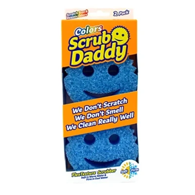 Abbildung von Scrub Daddy Colors Spülschwamm, Putzschwämme im Multipack Texturveränderung, kratzfreier Schmutzradierer Schwamm für die Küche, geruchsresistent, Küchenschwamm spülmaschinenfest 2 er Pack Blau