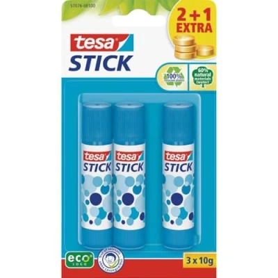Abbildung von tesa Stick Klebestift ecoLogo rund, ökologisch, 3 x 10g, blau