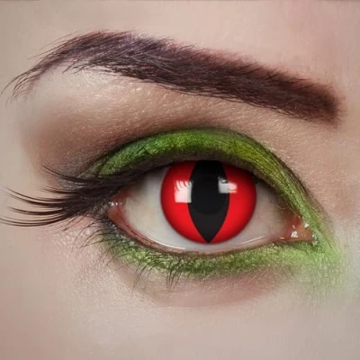 Abbildung von aricona Kontaktlinsen Leuchtend rote Motivlinsen Katzenaugen bunte farbige rot ohne Stärke für Karneval, Fasching, und Kostüm Partys, 2 Stück