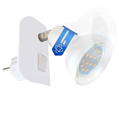 Abbildung von Trango 11 046 LED Steckerlicht *CALI* in Weiß matt mit Glasschirm Steckerleuchte inkl. 1x GU10 Leuchtmittel 3000K warmweiß &amp; Kippschalter Leselampe, Küchenlampe, Steckdosenlampe, Wandlampe