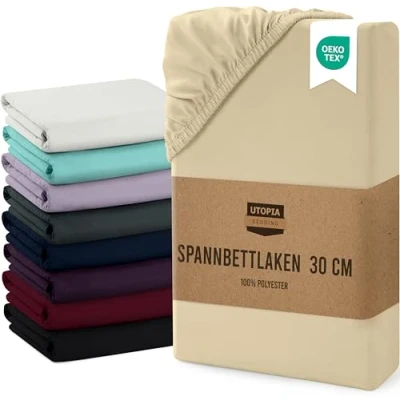 Abbildung von Utopia Bedding Spannbettlaken 90x200cm Bis 30 cm Beige Gebürstete Mikrofaser Spannbetttuch Oeko Tex Standard 100