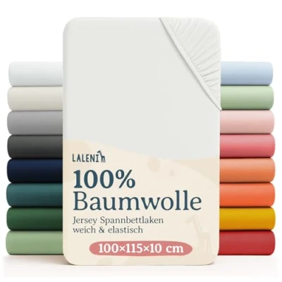 Abbildung von Laleni Jersey Spannbettlaken 100x115 cm Laufstall Oeko TEX zertifiziertes 6 eckig Bezug aus Baumwolle Laufgitter Baby Bettwäsche in Ivory