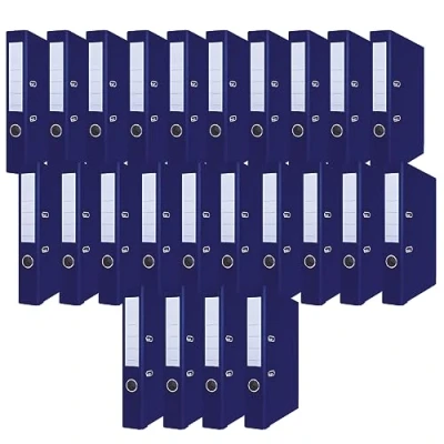 Abbildung von OFFICER PRODUCTS 24er Pack Ordner Dunkelblau DIN A4/50 mm/Papier Pappe/Kunststoffbezug PP Schlitzordner Büroordner Pappordner Aktenordner Metall Kantenschutz