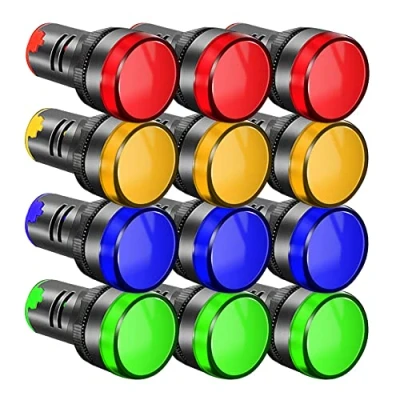 Abbildung von Gebildet 12Stücke 22mm LED Leuchtmelder Signalleuchte Kontrolleuchte, Anzeige Pilot Signallampe AC/DC 12 24V 20mA, AD1622D/S (Rot/Gelb/Blau/Grün, Jede Farbe 3Stück)