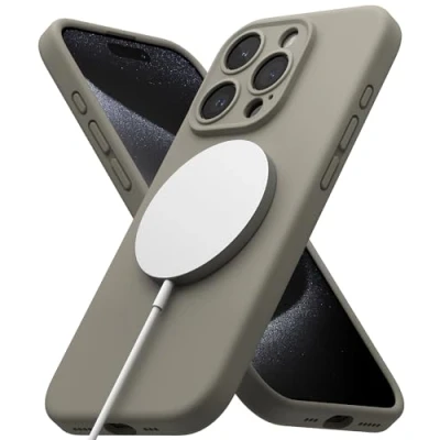 Abbildung von Ringke Magnetic Case Kompatibel mit iPhone 15 Pro Hülle 6,1 Zoll MagSafe [Silicone Magnetic] Kameraschutz und Weiches Gefühl Silikon Magnetische Handyhülle Gray