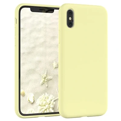 Abbildung von EAZY CASE Premium Silikon Handyhülle kompatibel mit iPhone X/XS, Slimcover Kameraschutz und Innenfutter, Silikonhülle, Schutzhülle, Bumper, Handy Case, Hülle, Softcase, Blassgelb, Gelb