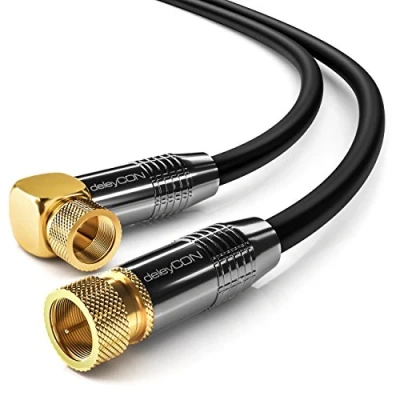 Abbildung von deleyCON 1m SAT Antennenkabel Satellitenkabel Koaxialkabel HDTV Full HD F Stecker 90 Grad Gewinkelt zu Gerade Schwarz