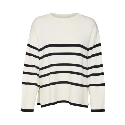 Abbildung von Vero Moda Vmsaba LS Oneck Stripe GA NOOS Strickpullover, Damen, Größe: XXL, Birch/black