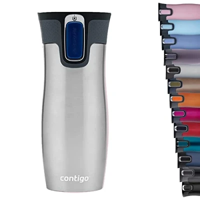 Abbildung von Contigo Thermobecher West Loop Autoseal, Edelstahl Isolierbecher, Reisebecher, Kaffebecher To Go, auslaufsicher, 100% dicht, hält bis zu 5h heiß/12h kalt, 470 ml, BPA frei, Stainless Steel