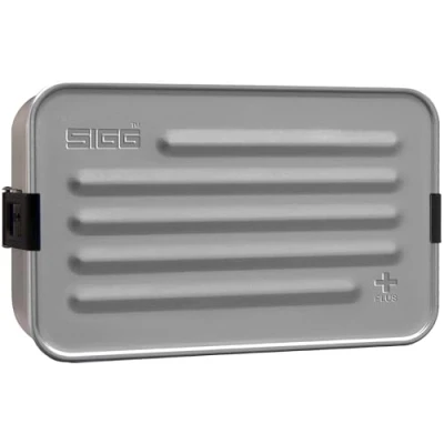 Abbildung von SIGG Metal Box Plus L Lunchbox (1.2 L), moderne Brotdose mit praktischem Einsatz für unterwegs, federleichte Wander Brotbox aus Aluminium Trennwand