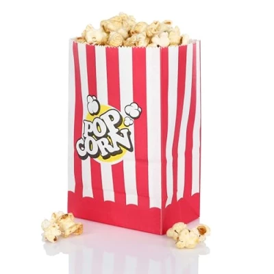 Abbildung von FunX Kraftpapier Popcorntüten 80er Pack Partytüten für Kino, Filmabende, Kindergeburtstag und Übernachtungsparty 10 x 7 16 cm Rot/Weiß Gestreift