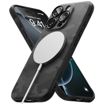 Abbildung von Ringke Onyx Magnetic Case [Kompatibel mit MagSafe] für iPhone 16 Pro Hülle, Fester Griff rutschfest Robuste Stoßfeste Anti Kratzer Tarnmuster Handyhülle Magnet Ladegerät/Zubehör Camo Black
