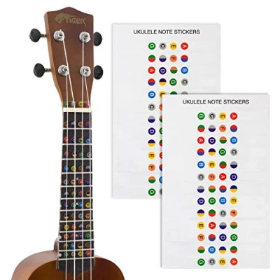 Abbildung von TIGER UKE 2 Sticker Ukulele Noten Farbcodierte Griffbrett 2er Pack