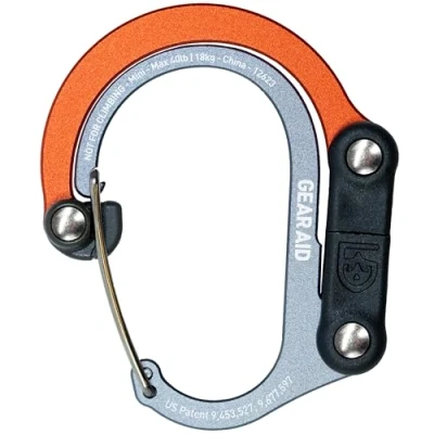 Abbildung von Gear Aid HEROCLIP (Mini) Karabiner und Haken zur Befestigung von Taschen, Geldbörsen, Laternen, Kinderwagen, Werkzeugen, Helmen, Wasserflaschen vielem mehr Orange
