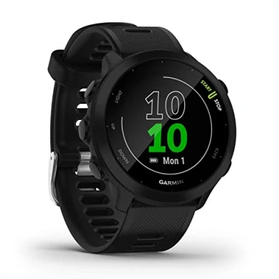 Abbildung von Garmin Forerunner 55 GPS Laufuhr mit 1,04“ Always On Farbdisplay, täglichen Trainingsempfehlungen, Laufzeitprognose, Sport Apps, Schwarz und bis zu 14 Tagen Akkulaufzeit. (Generalüberholt)