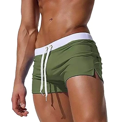 Abbildung von Badeshorts für Herren Badehose Kurz Badehosen Männer Eng Schwimmhose Boxer Badepants Wassersport Kurze Hose Schnelltrocknende Strandshorts mit Reissverschluss (EU XL/Tag 2XL, Grün_A)