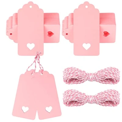 Abbildung von G2PLUS 100stk Geschenk Anhänger Rosa, 4.5x9.5CM Kraftpapier Etiketten Tags, 300g/m² Geschenkanhänger Herz mit Schnur für Hochzeit Geschenke zum Basteln