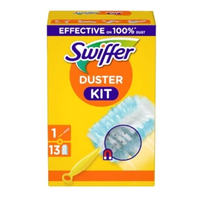 Abbildung von Swiffer Staubmagnet Trap &amp; Lock Starterset (1 Staubwedel + 15 Tücher), nimmt 3x mehr Staub Haare auf und schließt diese ein