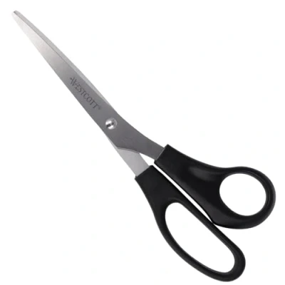 Abbildung von Westcott Schere 8&quot; (20,3 cm) Schwarz, Büroschere mit schwarzen Kunststoffgriffen, Extrascharfe Klinge, rostfreier Edelstahl, Papierschere, Haushaltsschere, Bastelschere, E 31181 00