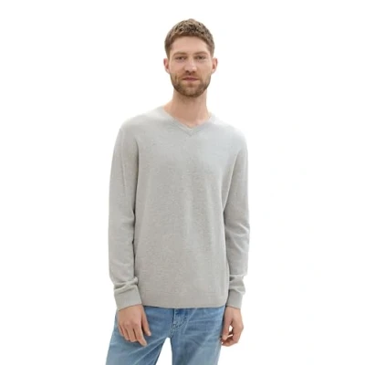 Abbildung von TOM Tailor MIT Vausschnitt Strickpullover, Herren, Größe: Large, Bright stone grey melange