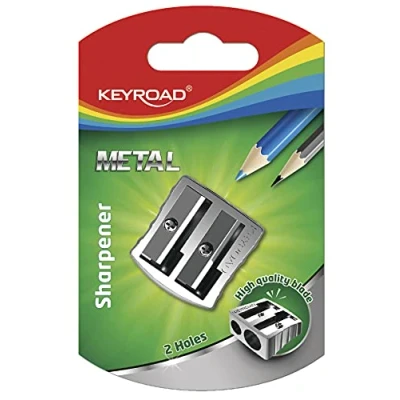 Abbildung von KEYROAD Ergonomischer Doppel Anspitzer / 1 Stück/aus Aluminium/Zwei Klingen aus Stahl/von Bleistiften und Buntstiften/Blister/Für Kindergarten Vorschule Büro Schule
