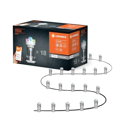 Abbildung von LEDVANCE Smarte LED Gartenleuchte mit WIFI Technologie, Basispaket 18 Dots für Außen, RGB Farben änderbar, Kompatibel Google und Alexa Voice Control, SMART+ GARDEN DOT 18P