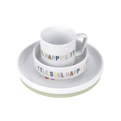 Abbildung von LÄSSIG Geschirrset Porzellan Kindergeschirrset Teller Schüssel Tasse mit Silikonring rutschfest Kindergeschirr/Happy Fruits